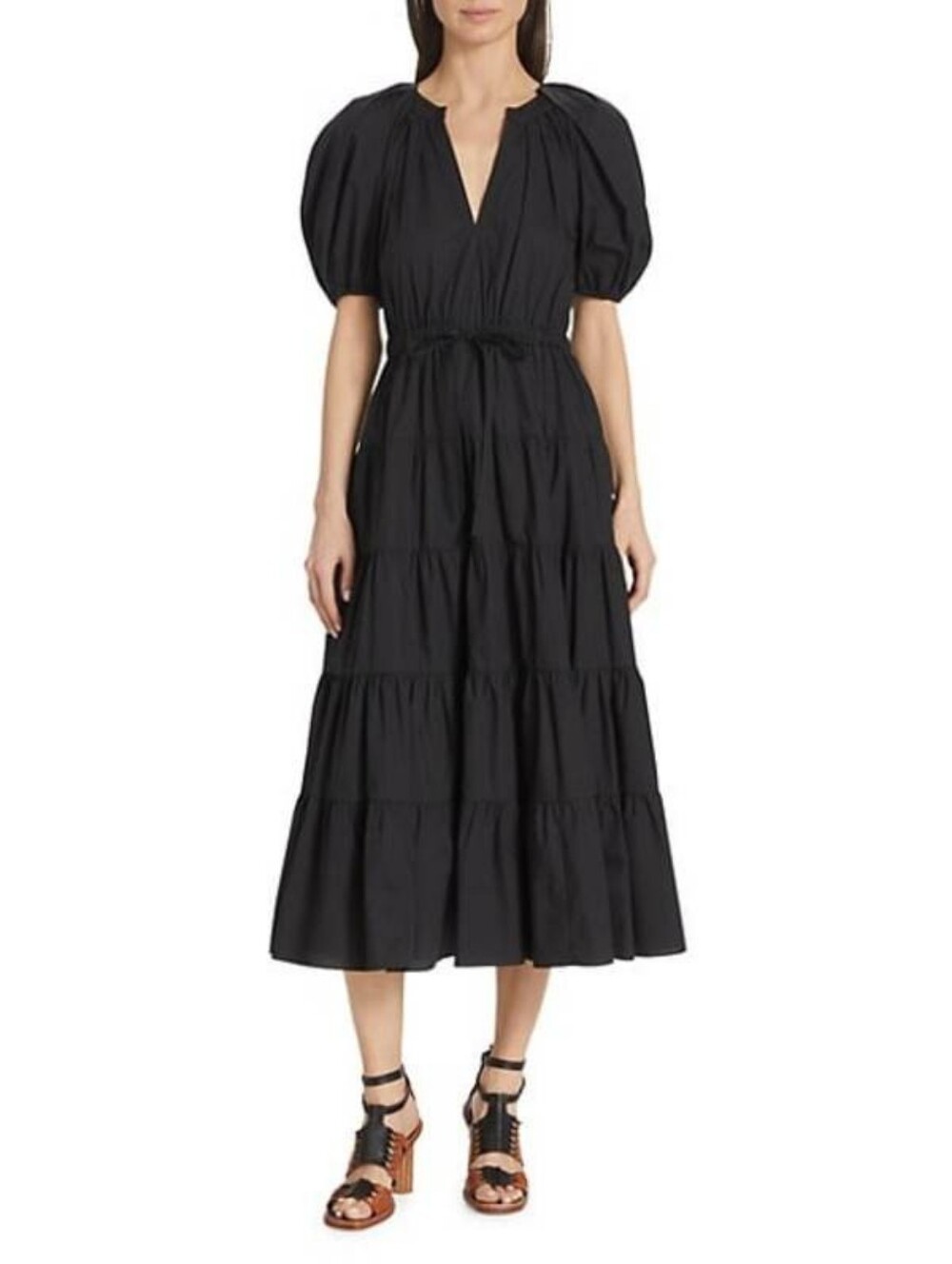 ULLA JOHNSON Olina Black Cotton Midi Dress Size 6